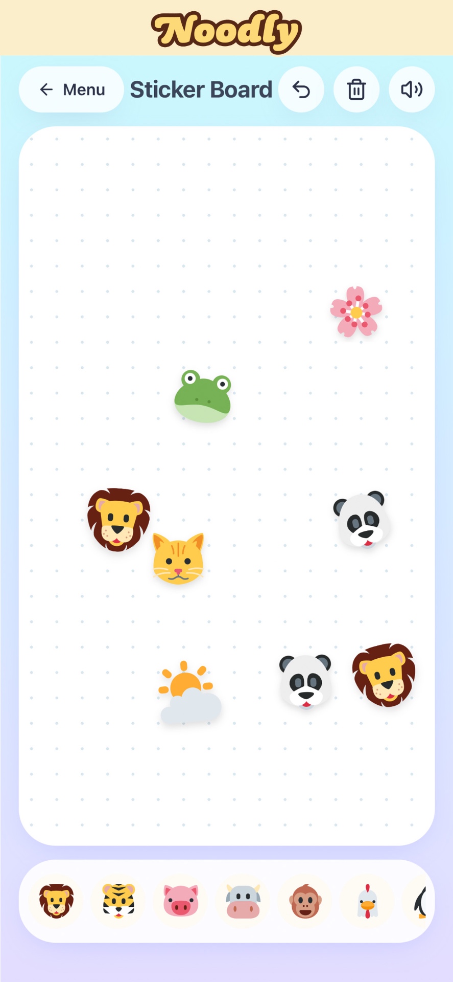Noodly Sticker Board screen