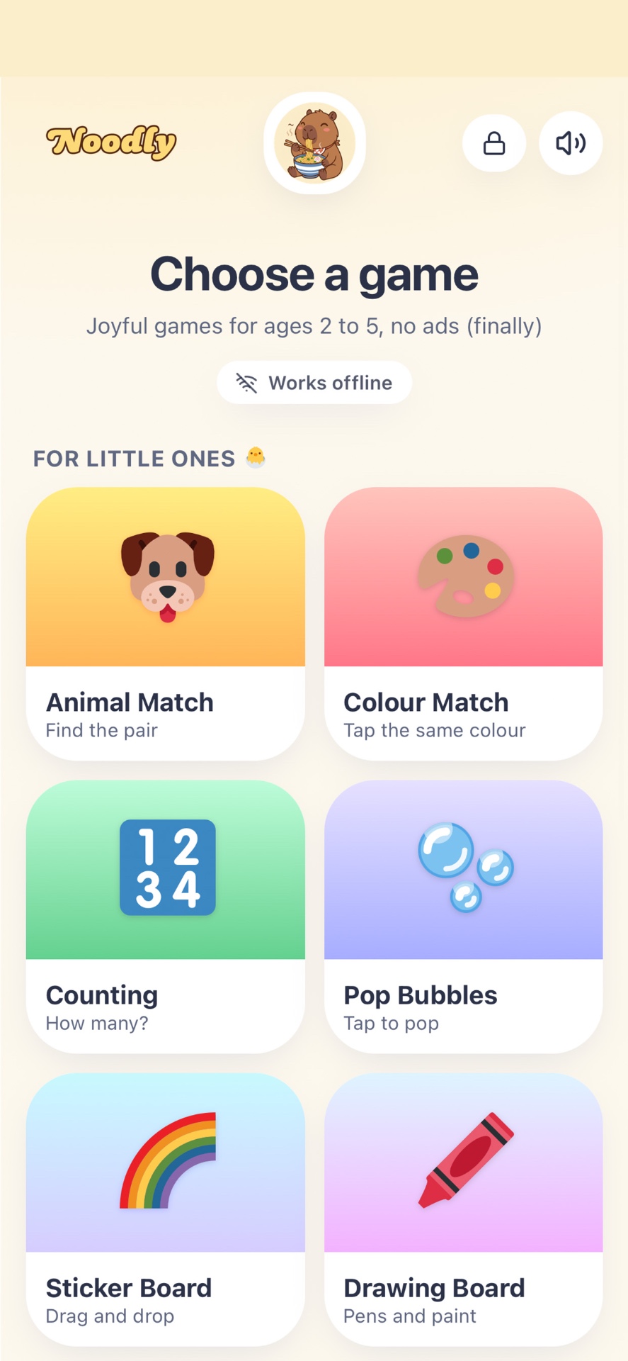 Noodly home screen on iPhone